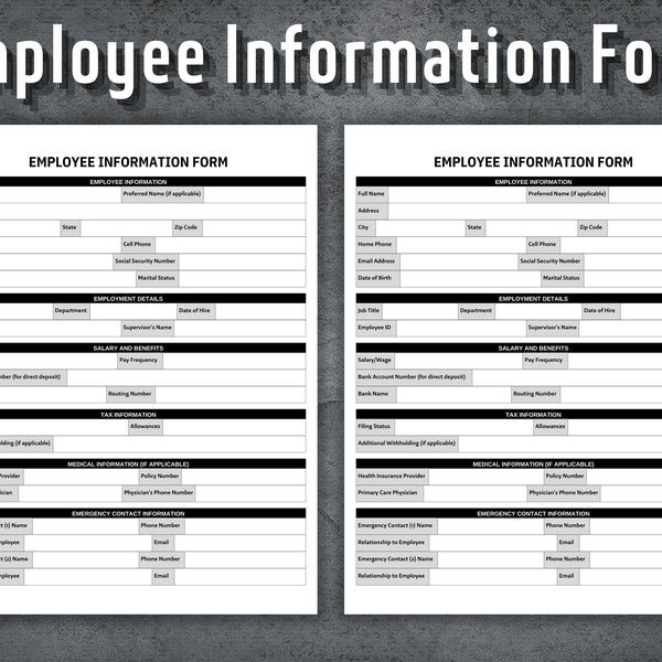 New Employee Information Form Hr Template - Etsy