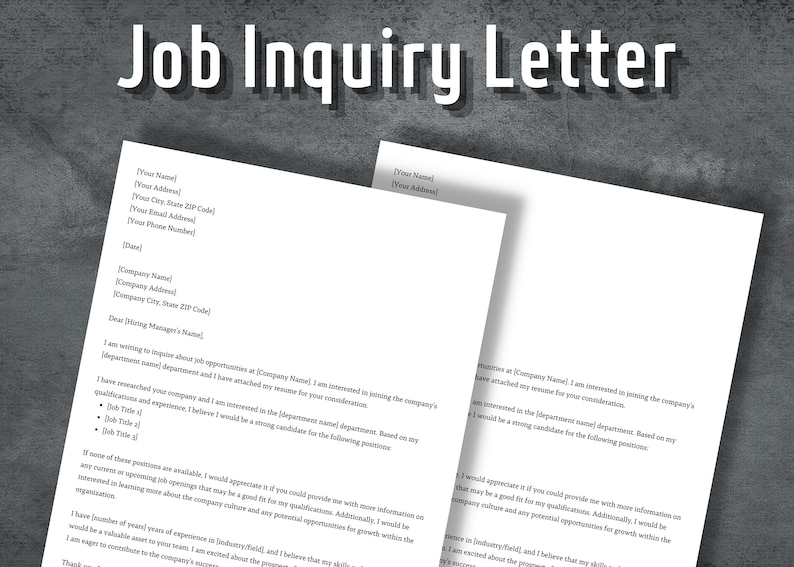 Job Inquiry Letter Printable Job Inquiry Template Letter of Inquiry