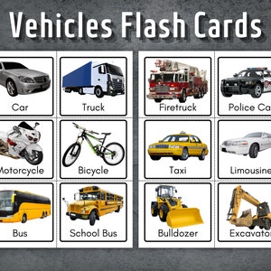 Cartões de memória flash de veículos, cartões de memória flash para pré-escola, cartões Montessori para impressão, educação domiciliar, cartões de nomenclatura, cartões de memória flash de transporte