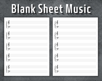 Blank Sheet Music, Printable Blank Music Sheet, Blank Music Paper, Piano Staff Paper, Music Sheet, Piano Music Paper, Instant Download