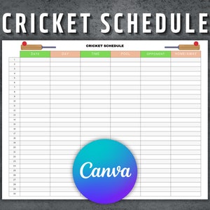 Cricket Schedule Template, Printable Cricket Schedule, Editable Cricket Game Schedule, Cricket Season Games, Games Schedule, Cricket Sheet