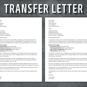 Carta de transferencia, carta de transferencia profesional, carta de promoción laboral imprimible, carta de transferencia laboral, plantilla de RR.HH., recursos humanos