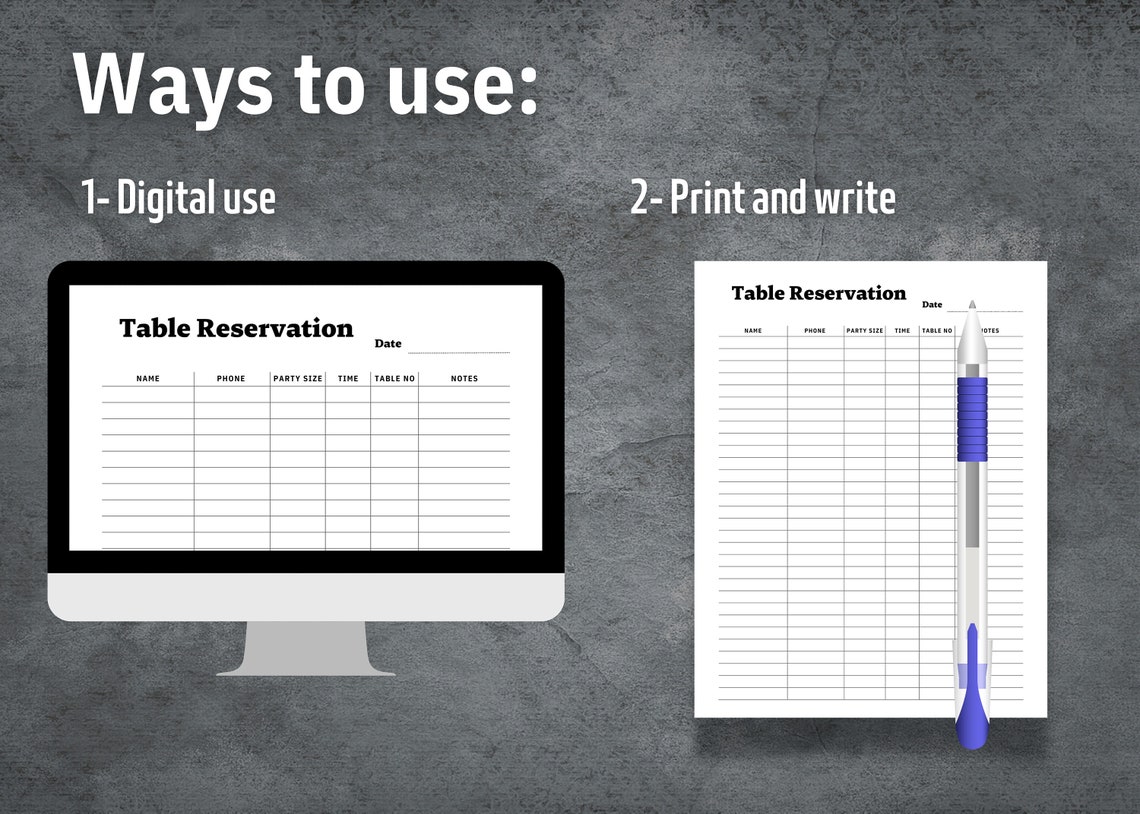 Table Reservation List, Restaurant Table Reservation List, Printable ...