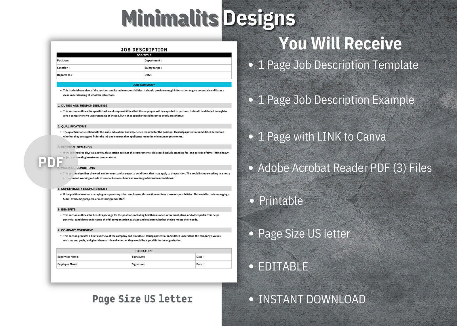 Job Description Template, Editable Job Description, Human Resources ...