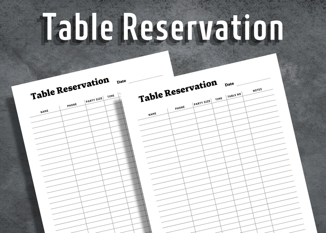 Table Reservation List, Restaurant Table Reservation List, Printable Table Reservation List, Restaurant Table Reservation List, Printable