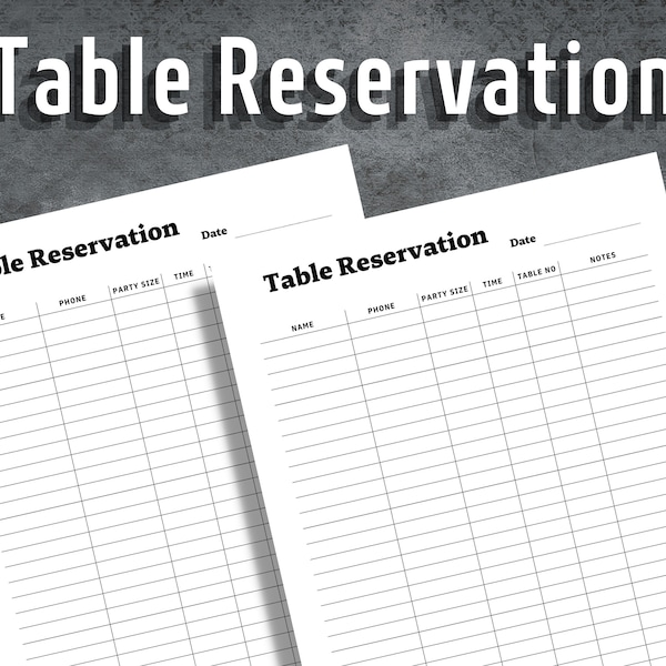 Table Reservation List, Restaurant Table Reservation List,  Printable Table Reservation List, Editable Template, Instant Download