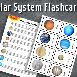Flashcards van het zonnestelsel, afdrukbare flashcards, bewerkbare montessorikaarten, leermiddelen, onderwijsactiviteiten, direct downloaden