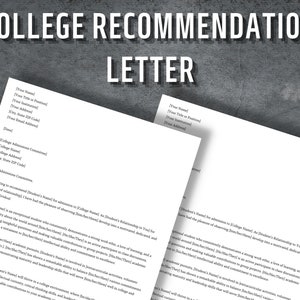 Carta de recomendación universitaria, carta de apoyo, carta de recomendación, formulario de carta de recomendación universitaria imprimible, descarga instantánea