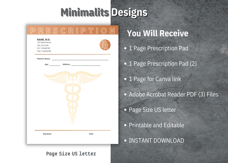 Prescription Pad Template, Rx Prescription Template, Printable ...