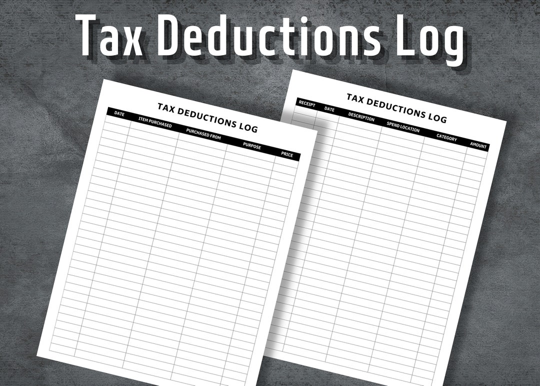 Tax Deductions Log, Financial Planner, Business Tax Log, Purchase