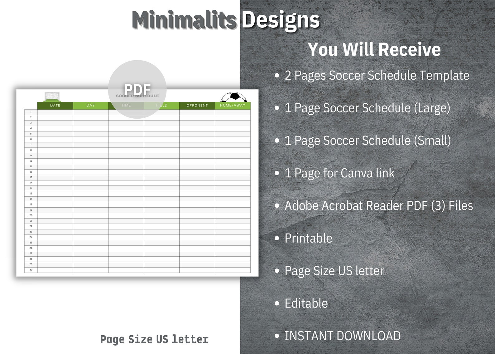 Soccer Schedule Template, Printable Football Schedule, Editable Soccer ...
