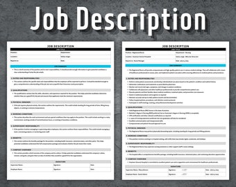 Job Description Template, Editable Job Description, Human Resources Templates, Printable Employee Duties, HR forms, Instant Download