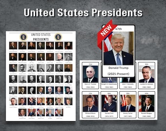 United States Presidents, Preschool Flashcards, Printable Montessori Cards, American History, Homeschooling, Nomenclature Cards, USA Sheet