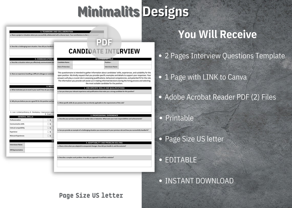 Interview Questions Template, Employee Behavioral Questionnaire, Job