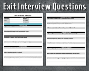 Exit Interview Questions Template, Printable Employee Exit Feedback Form, HR Templates, Human Resources, Business Tools, Business Template