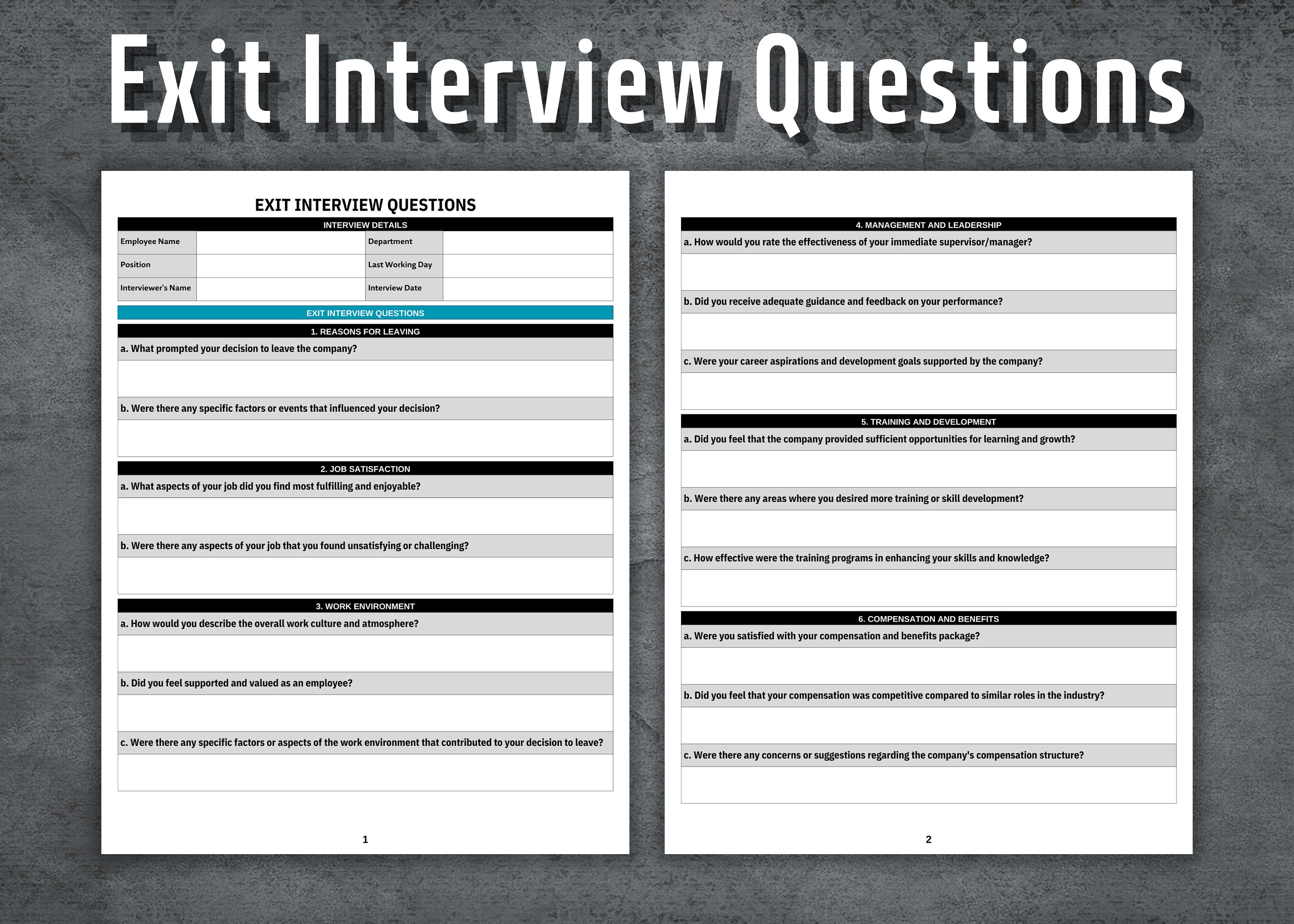 Exit interview questions template printable employee exit feedback