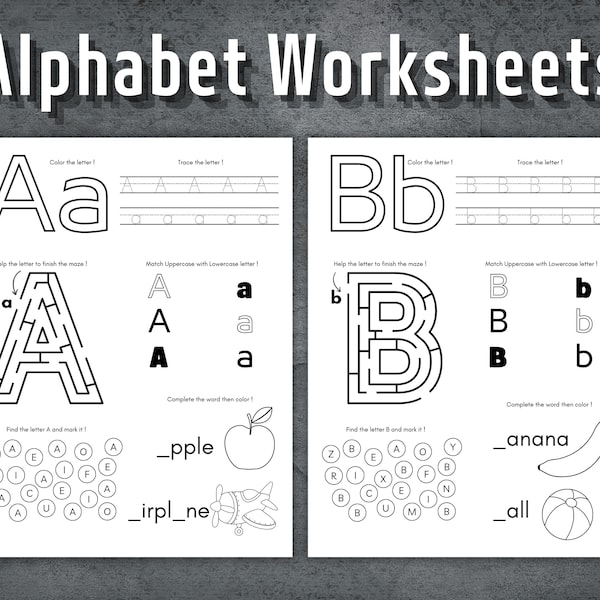 Alphabet Worksheet, Alphabet Coloring Pages, Printable Alphabet, ABC Worksheet Pages, Kindergarten, Homeschool, Learn Alphabet, Learning ABC