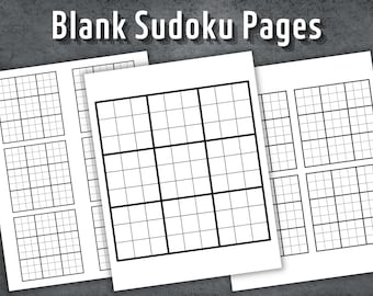 Blank Sudoku Pages, Printable Blank Sudoku, Sudoku Template, Printable Sudoku Grids, Instant Download