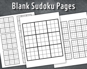 May include: Three blank Sudoku puzzle pages. Each page has a 9x9 grid with thicker lines dividing the grid into nine 3x3 squares.