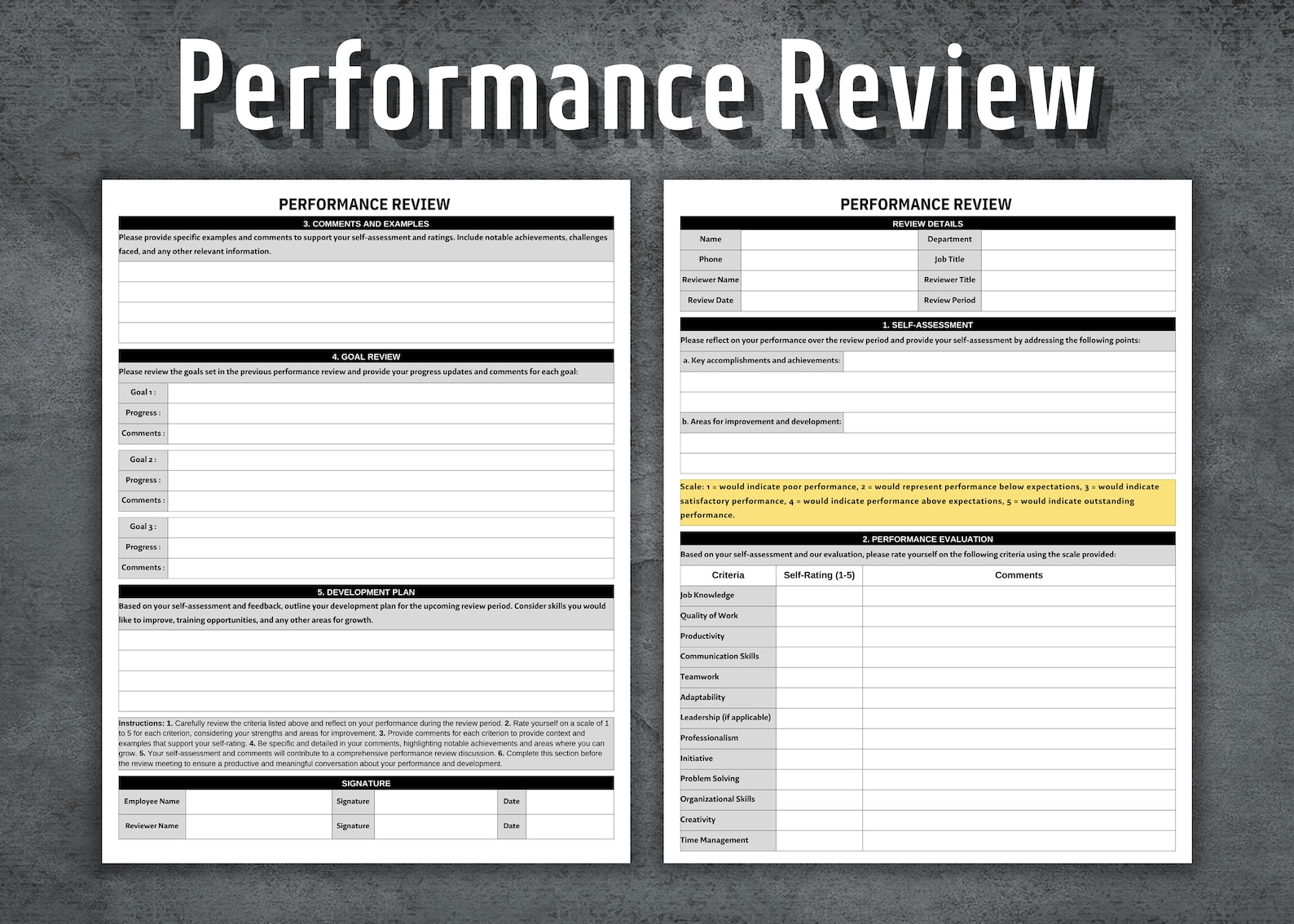 Performance Review Template Printable Performance Review Form Human