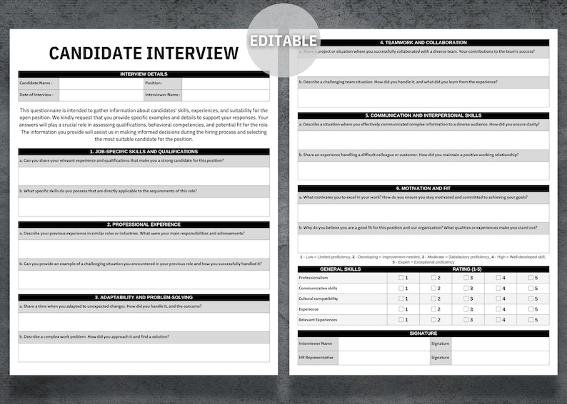 Interview Questions Template, Employee Behavioral Questionnaire, Job