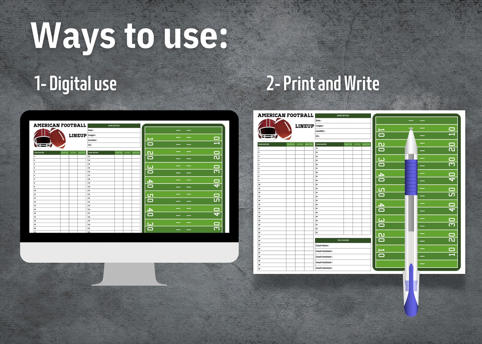 Game Day Roster Sheets American Football Lineup, Football Lineup Maker, Football Game Day ...