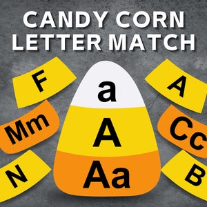 Combinación de letras con caramelos de maíz, actividades de Halloween, alfabeto de Halloween imprimible, aprender letras, alfabeto para niños, actividades para niños, clasificación de letras