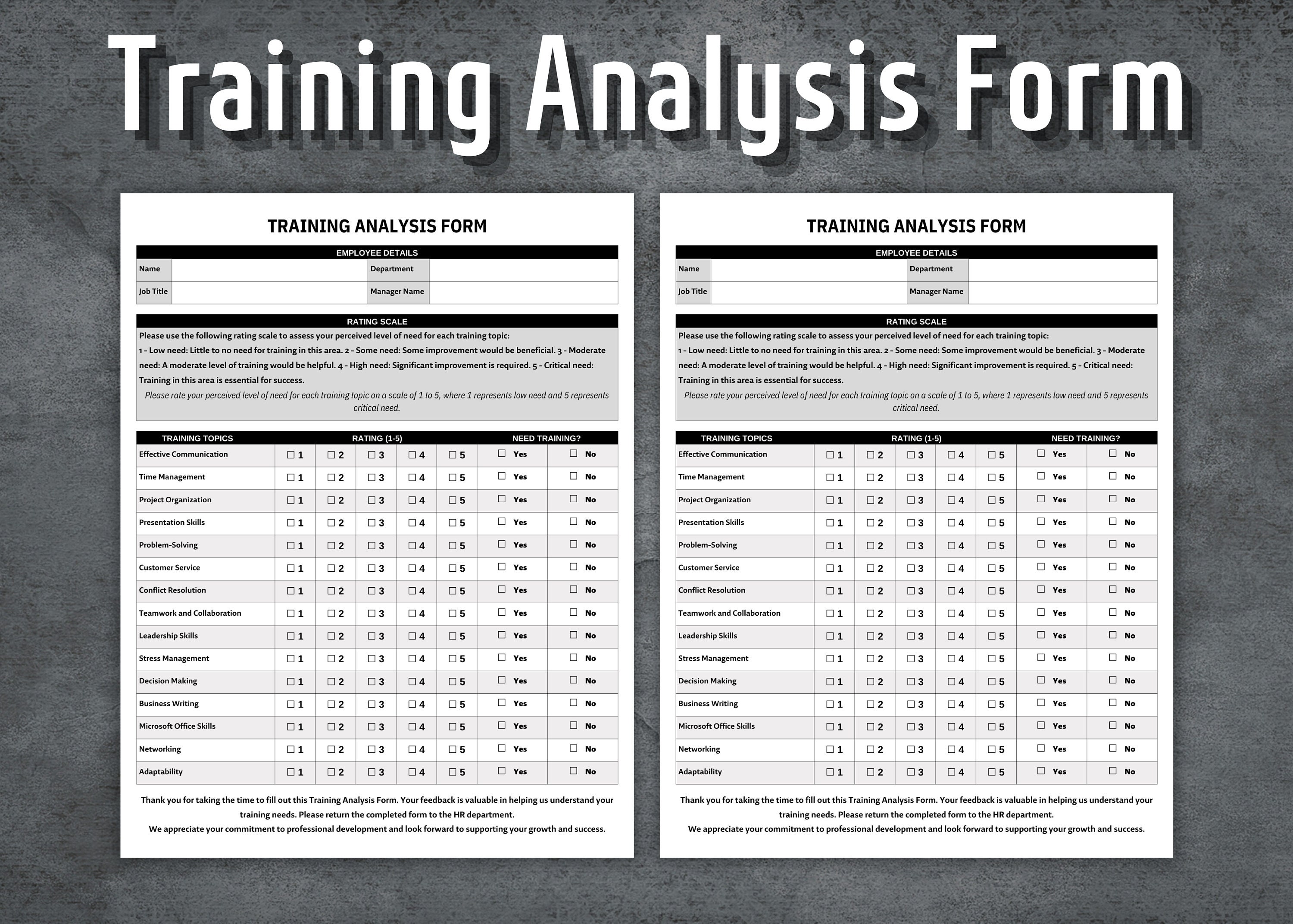 Training Analysis Form, Printable Training Needs Assessment Form, HR ...