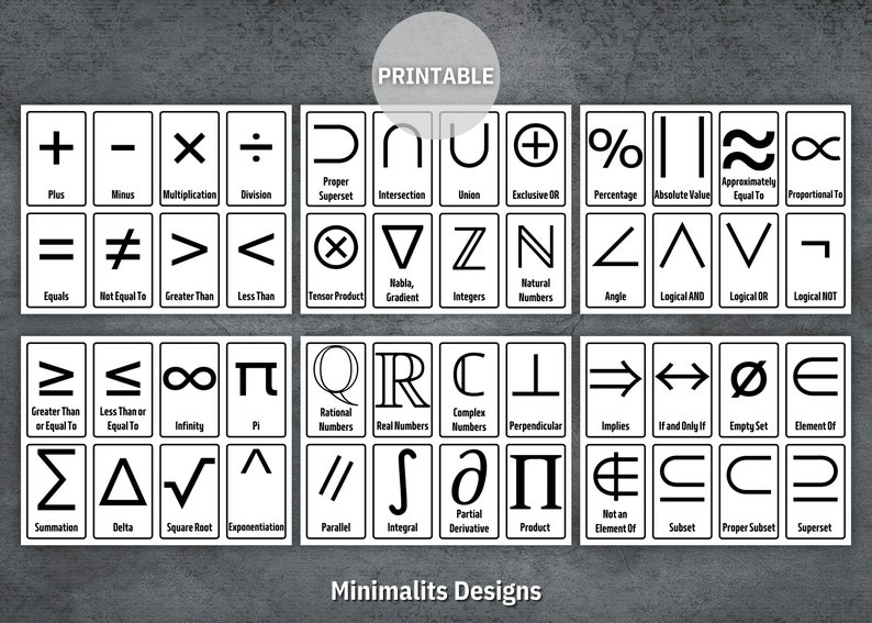 Math Symbols Flash Cards, Nomenclature Cards, Printable Math Symbols