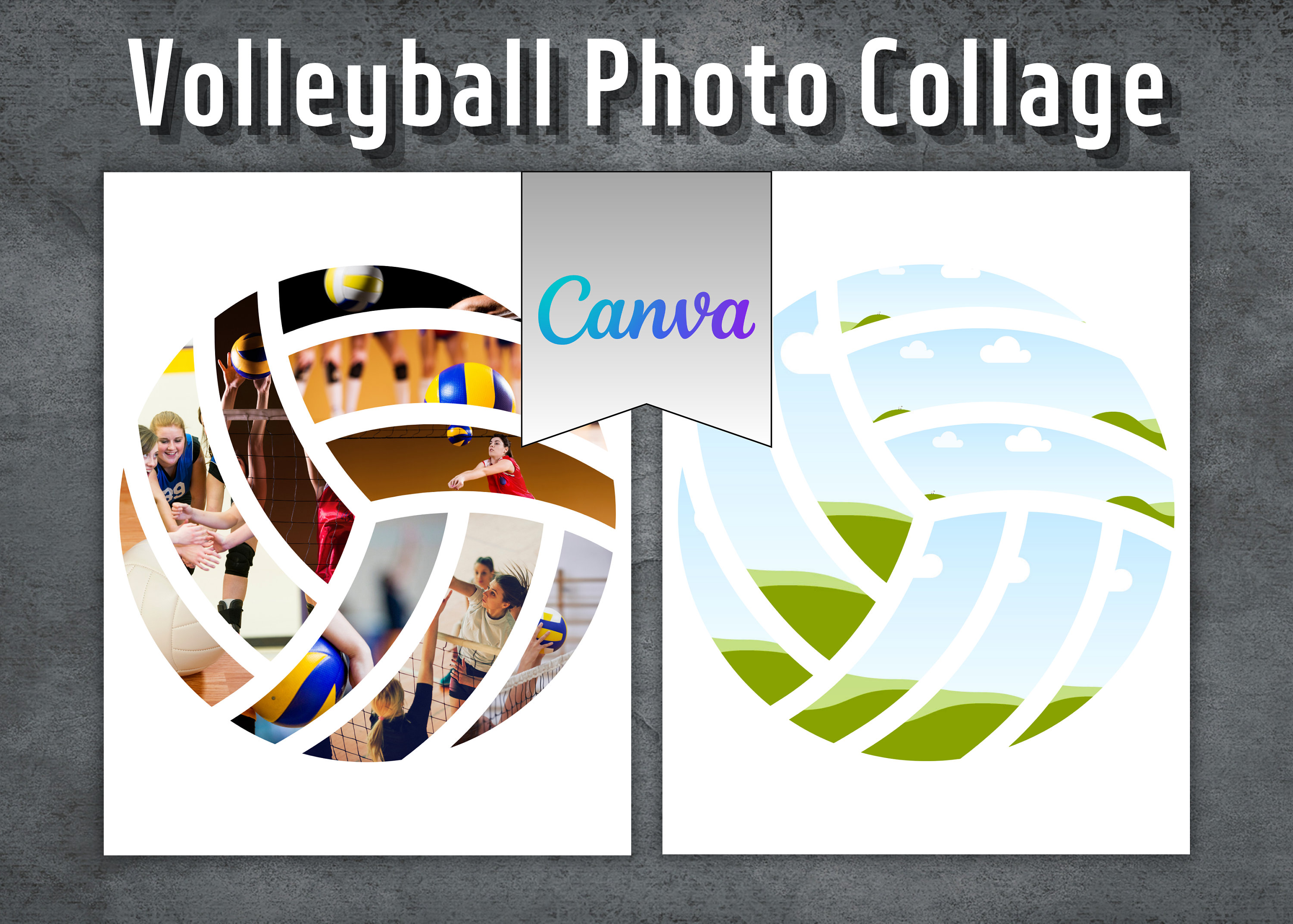 Volleyball Photo Collage, Editable Canva Template, Volleyball Canva