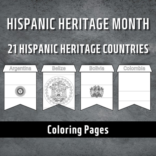 Hispanic Heritage Month Coloring Pages, Hispanic Heritage Month, Printable Hispanic Country Flags, Celebrate Hispanic Heritage, 21 Pages