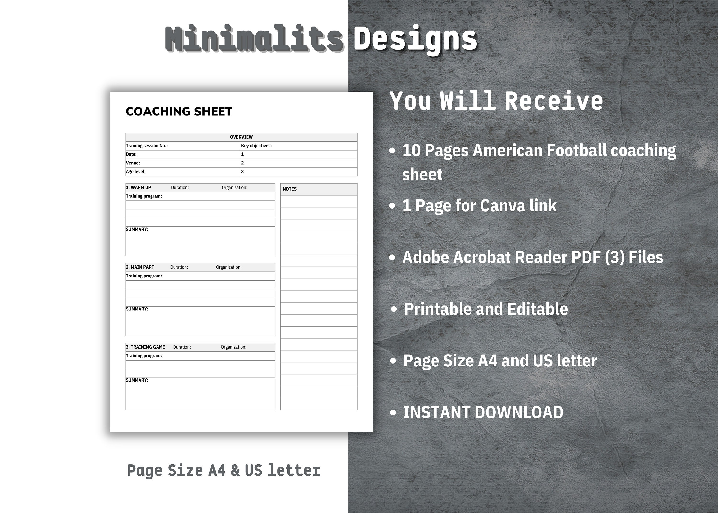 American Football Coaching Sheet Football Practice Plan Etsy