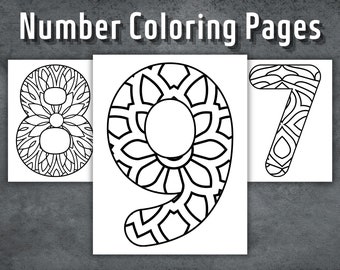Mandalas para colorear con números, páginas imprimibles para colorear para niños, colorear números del 0 al 9, aprender números, descarga instantánea