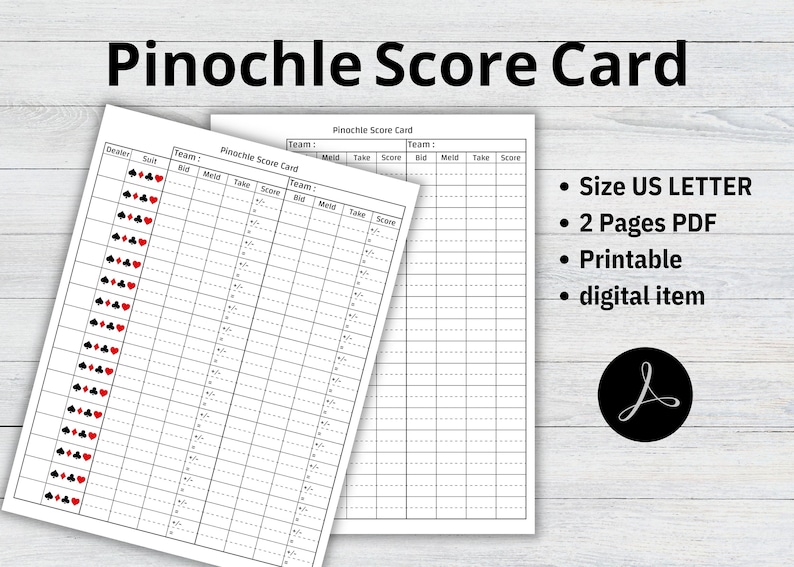Pinochle Score Card, Pinochle Game, Pinochle Scoresheet, Printable ...