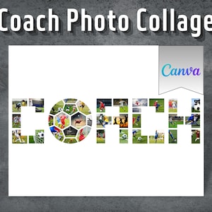 Fußballtrainer-Fotocollage, bearbeitbare Canva-Vorlage, Fußball-Canva-Rahmen, Sport-Fotocollage, Canva-Collage-Foto, Trainer-Fotocollage