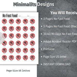 Quit Fast Food Challenge, Printable No Fast Food Challenge, No Fast