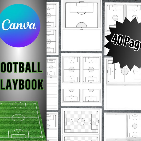 Fußball Playbook Vorlage, druckbare leere Fußball Diagramme, Canva Vorlage, Fußball Übungsplan, bearbeitbares Fußball Playbook