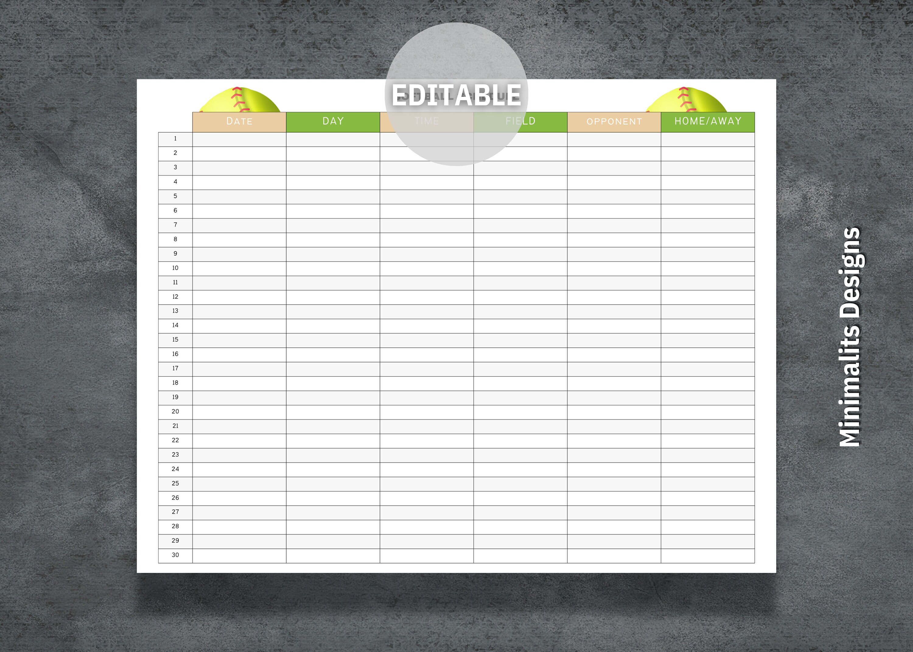Softball Schedule Template, Printable Softball Schedule, Editable ...