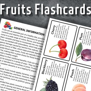 Fruits Flash cards, Montessori Flash Cards, Printable Cards preschool, Teaching Activities, Fruit Flashcard, Instant Download