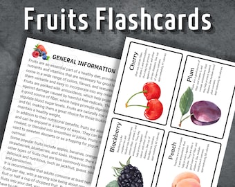 Fruits Flash cards, Montessori Flash Cards, Printable Cards preschool, Teaching Activities, Fruit Flashcard, Instant Download