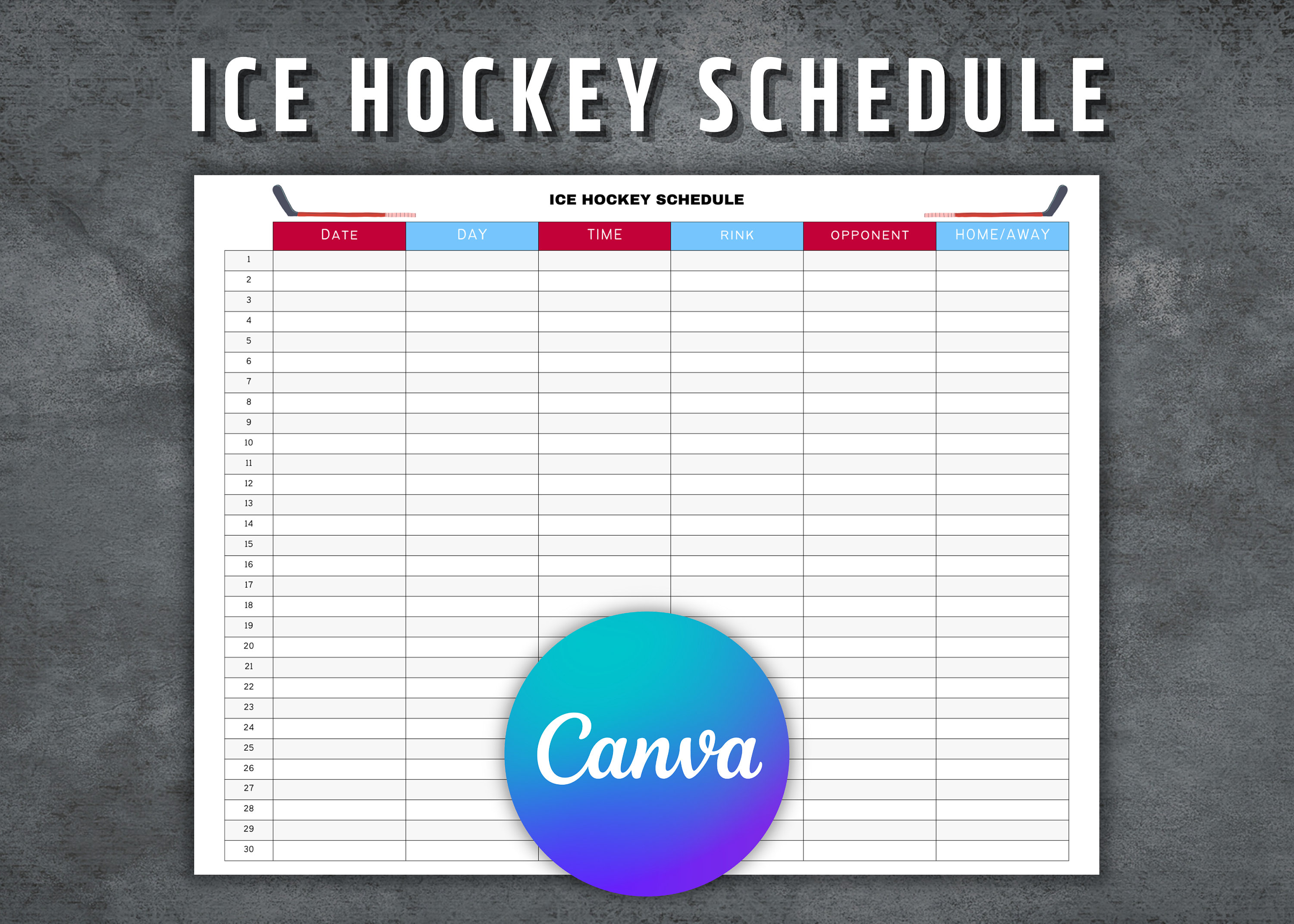 Ice Hockey Schedule Template Printable Ice Hockey Schedule Editable