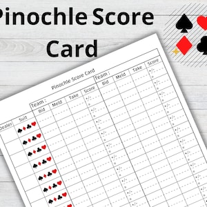 Pinochle Score Card, Pinochle Game, Pinochle Scoresheet, Printable Pinochle Score Sheet, Instant Download