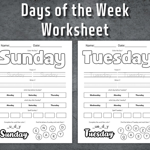 Days of the Week Worksheet, Days Coloring Pages, Printable Days, Kindergarten, Homeschool, Learn Days of the Week, Preschool Worksheet