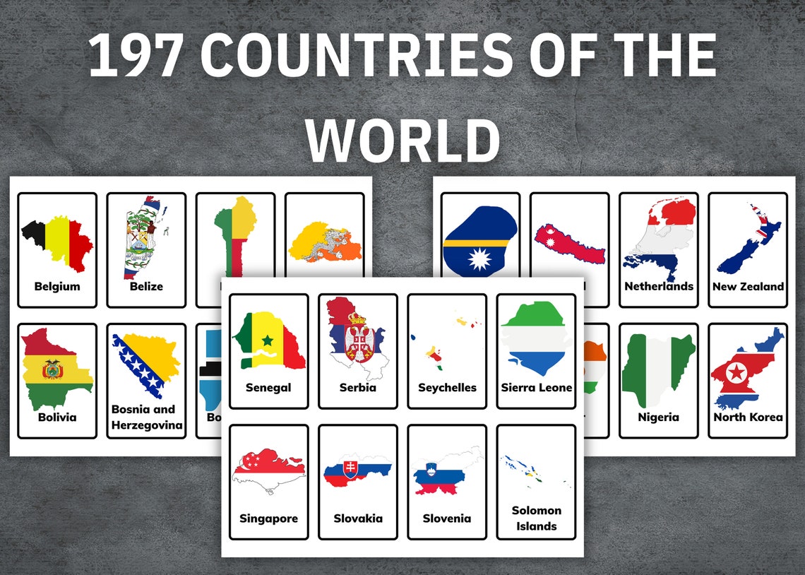 Countries Maps With Flags Flash Cards, Printable Flashcards, United ...