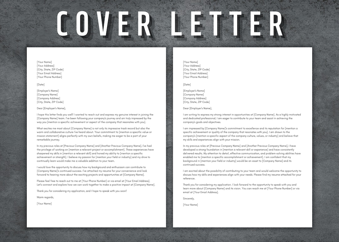 Cover Letter Template, Printable Cover Letter, Editable Professional ...