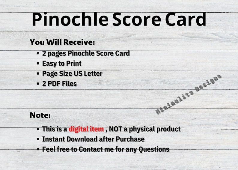 Pinochle Score Card, Pinochle Game, Pinochle Scoresheet, Printable ...
