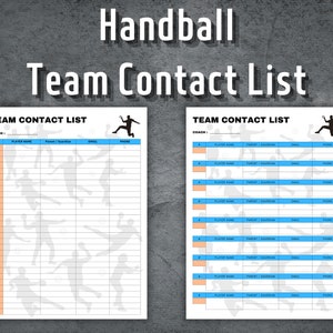 Handball Team Contact List, Information Sheet, Printable Contact Sheet, Address Book, Contact List Tracker, Instant Download