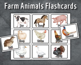 Farm Animals Flashcards, Preschool Flashcards, Printable Montessori Cards, Animals Flash card, Homeschooling, Instant Download