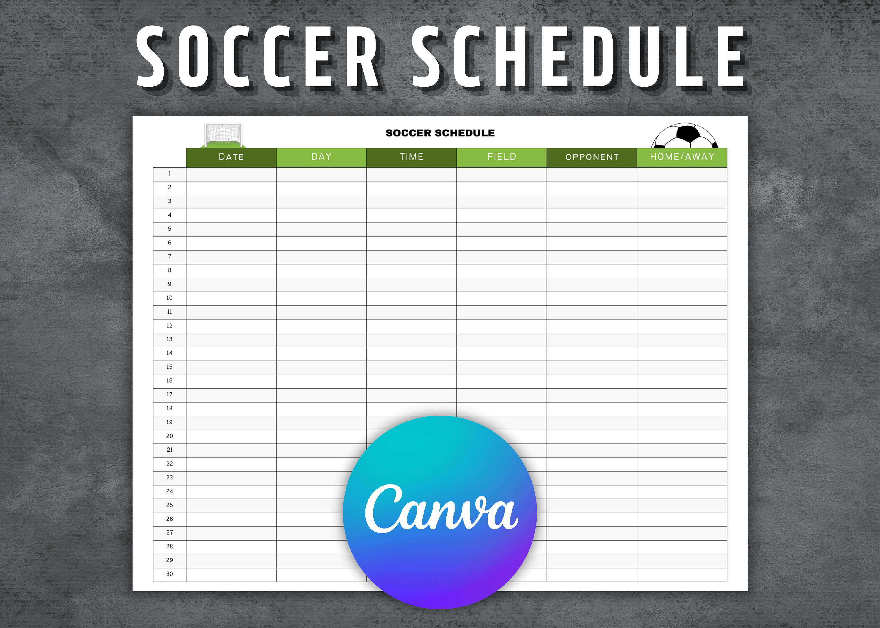 Soccer Schedule Template, Printable Football Schedule, Editable Soccer