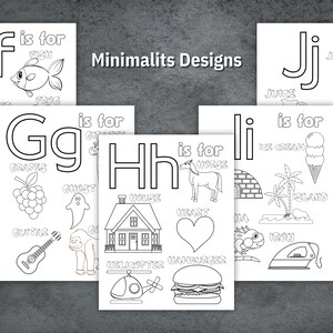 May include: Black and white printable alphabet flash cards for kids. Each card features a letter of the alphabet, a word that starts with that letter, and an illustration of the word. The letters are in uppercase and lowercase.